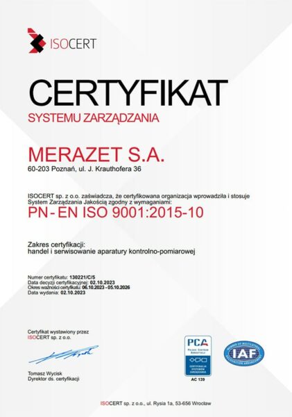 CERTYFIKAT SYSTEMU ZARZĄDZANIA